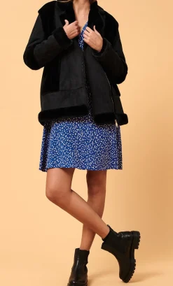 Fashion La Fée Maraboutée Blouson aviateur effet peau lainée - 40 Noir