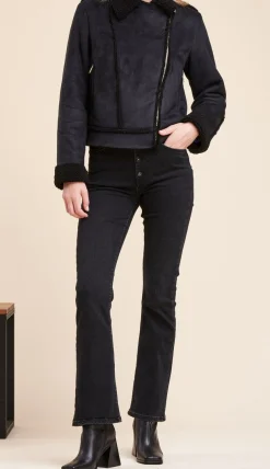 Clearance La Fée Maraboutée Blouson aviateur effet peau lainée - 38 Noir