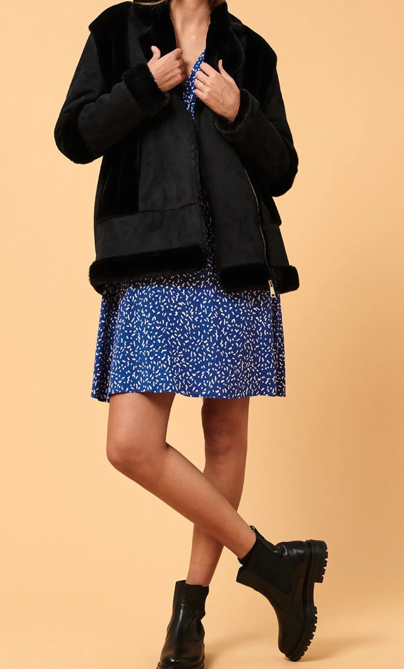 Online La Fée Maraboutée Blouson aviateur effet peau lainée - XS/34 Noir