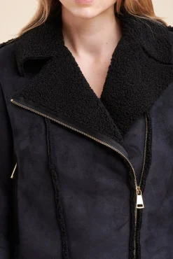 Clearance La Fée Maraboutée Blouson aviateur effet peau lainée - 38 Noir