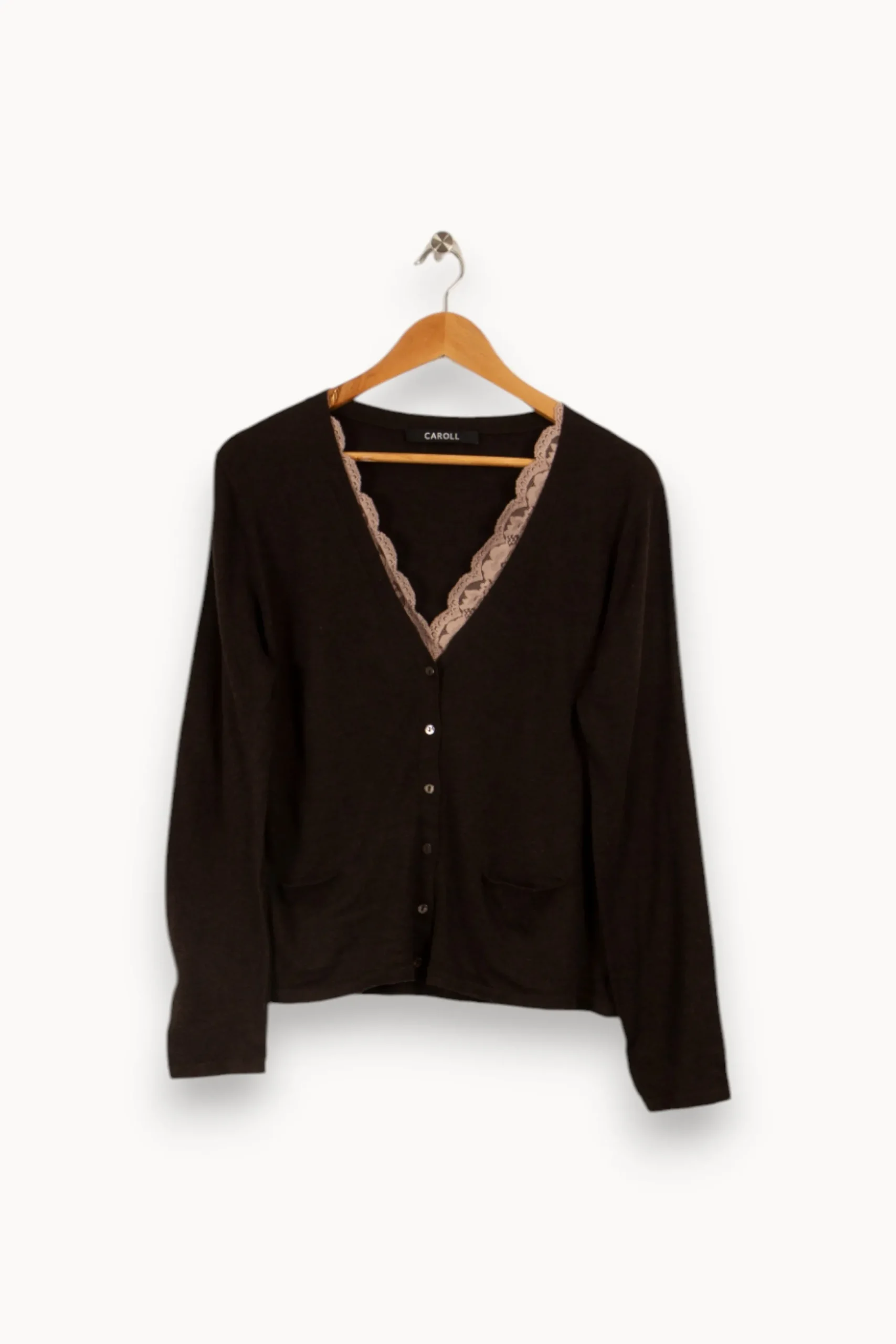 Best Caroll Cardigan foncé avec dentelle rose - Taille XXL/44 Marron