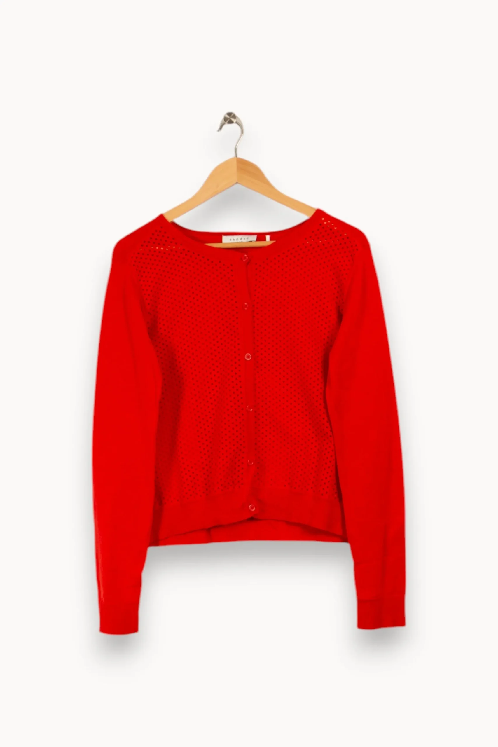 Discount Sandro Cardigan à trous - Taille L/40 Rouge