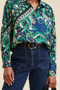 Clearance La Fée Maraboutée Chemise ample en viscose Ecovero à imprimé foulard - S/36 Vert