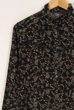 Discount IKKS Chemise e à motifs - Taille M/38 Noir