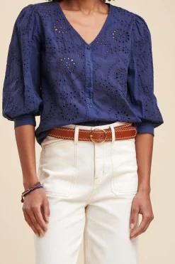 Store La Fée Maraboutée Chemisier en broderie anglaise - S/36 Vert
