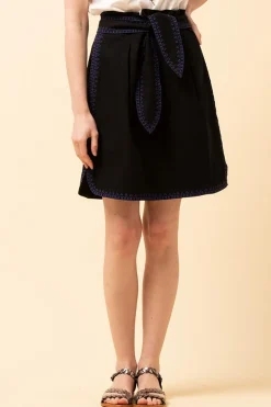 Fashion La Fée Maraboutée Jupe courte ceinturée brodée en coton biologique - L/40 Noir
