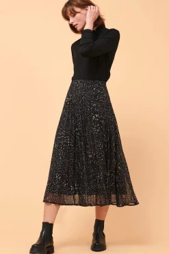 Fashion La Fée Maraboutée Jupe longue plissée imprimée - S/36 Noir