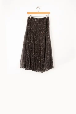 Fashion La Fée Maraboutée Jupe longue plissée imprimée - S/36 Noir