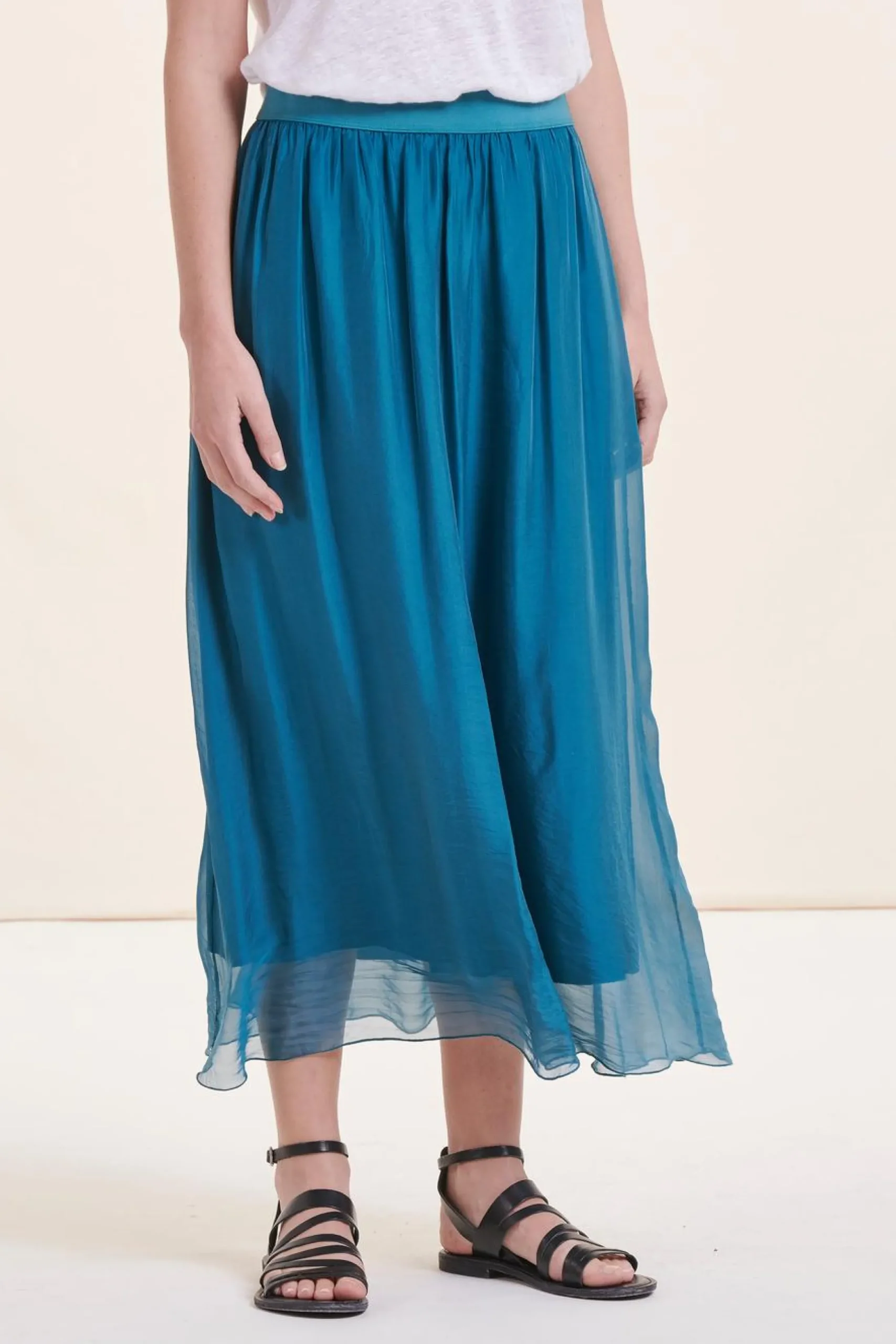 Best Sale La Fée Maraboutée Jupe midi en voile de viscose soie - M/38 Vert