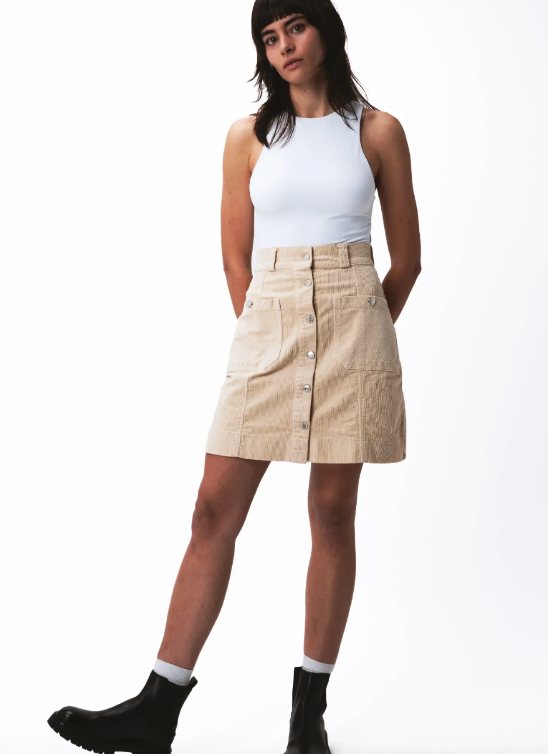 Hot Côtelé Paris Jupe trapeze sable - XS/34 Beige
