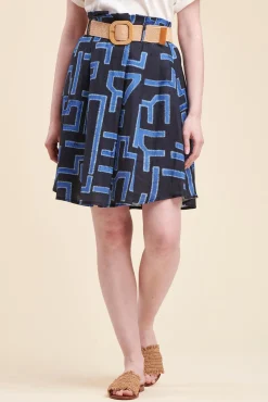 Cheap La Fée Maraboutée Jupe évasée en lin imprimé - M/38 Bleu