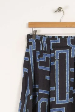 Cheap La Fée Maraboutée Jupe évasée en lin imprimé - M/38 Bleu