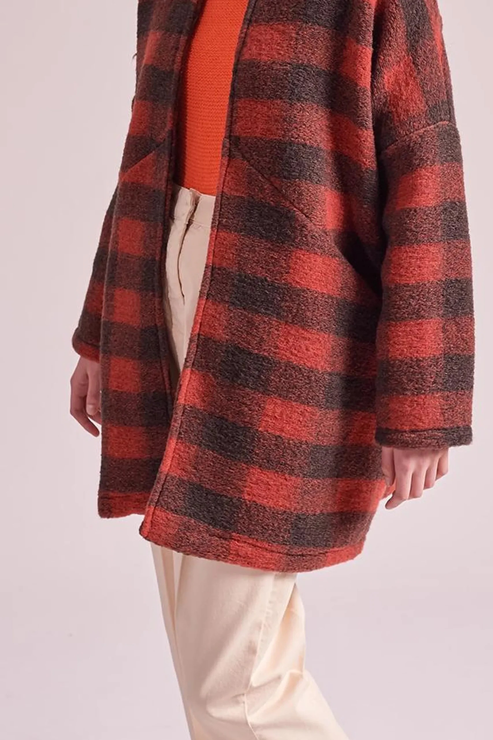 Fashion La Fée Maraboutée Manteau à carreaux bicolores - M/38 Orange