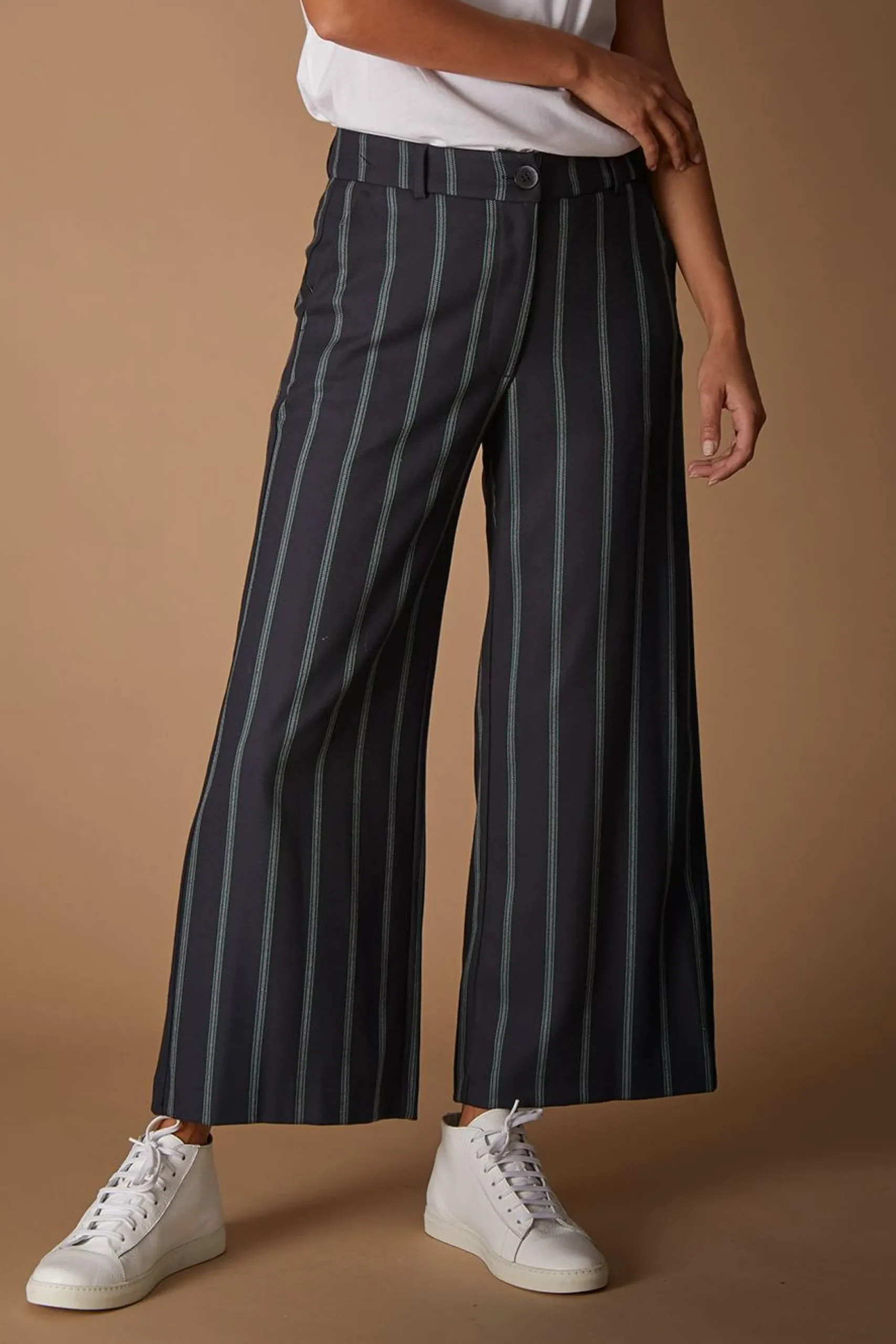 Store La Fée Maraboutée Pantalon large à rayures vertes - L/40 Bleu