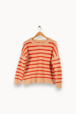 Best Des petits hauts Pull en maille rayé et orange - Taille S/36 Rose
