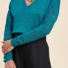 Outlet La Fée Maraboutée Pull fluide en lin à manches longues - XS Bleu