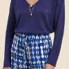 Cheap La Fée Maraboutée Pull fluide en lin à manches longues - S Bleu