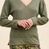 Discount La Fée Maraboutée Pull fluide en lin à manches longues - M Vert