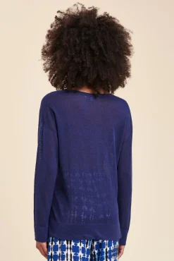 Cheap La Fée Maraboutée Pull fluide en lin à manches longues - S Bleu