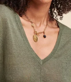 Discount La Fée Maraboutée Pull fluide en lin à manches longues - M Vert