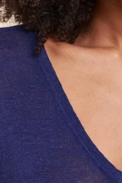 Cheap La Fée Maraboutée Pull fluide en lin à manches longues - S Bleu