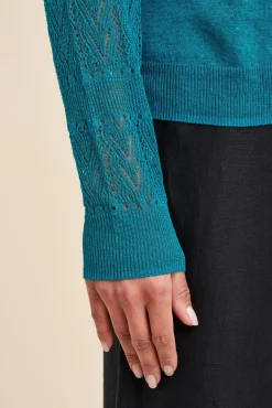 Outlet La Fée Maraboutée Pull fluide en lin à manches longues - XS Bleu