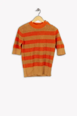 Clearance Comptoir des Cotonniers Pull rayé et marron - Taille L/40 Orange