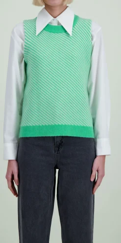 Store Absolut Cashmere Pull sans manches à rayures - Taille 36 Vert