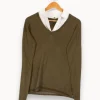 Flash Sale One Step Pull à col chemise - Taille L/40 Vert