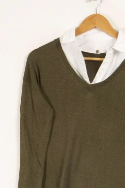 Flash Sale One Step Pull à col chemise - Taille L/40 Vert