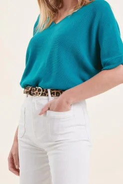 Store La Fée Maraboutée Pull vert manches courtes oversize en maille irisée - S/36 Blanc