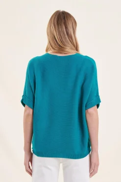 Store La Fée Maraboutée Pull vert manches courtes oversize en maille irisée - S/36 Blanc