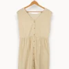 Outlet Des petits hauts Robe rayée brillante - Taille M/38 Beige