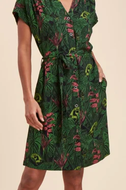 Cheap La Fée Maraboutée Robe chemise courte à imprimé végétal - S/36 Vert