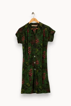 Cheap La Fée Maraboutée Robe chemise courte à imprimé végétal - S/36 Vert
