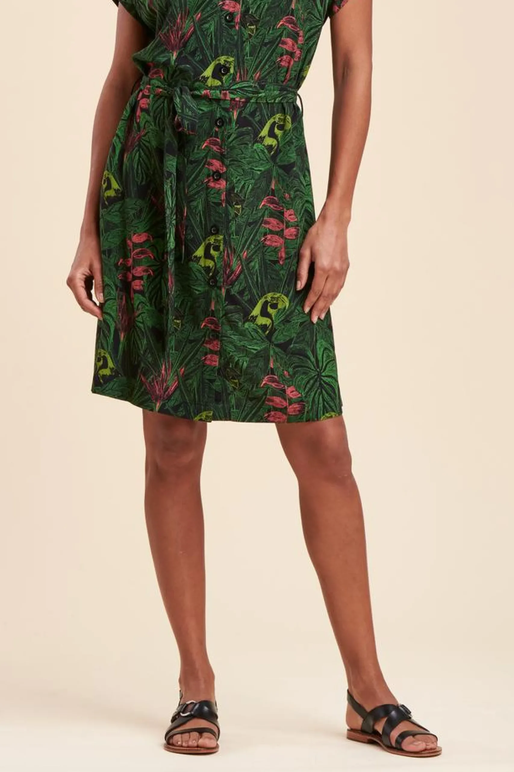 Cheap La Fée Maraboutée Robe chemise courte à imprimé végétal - S/36 Vert