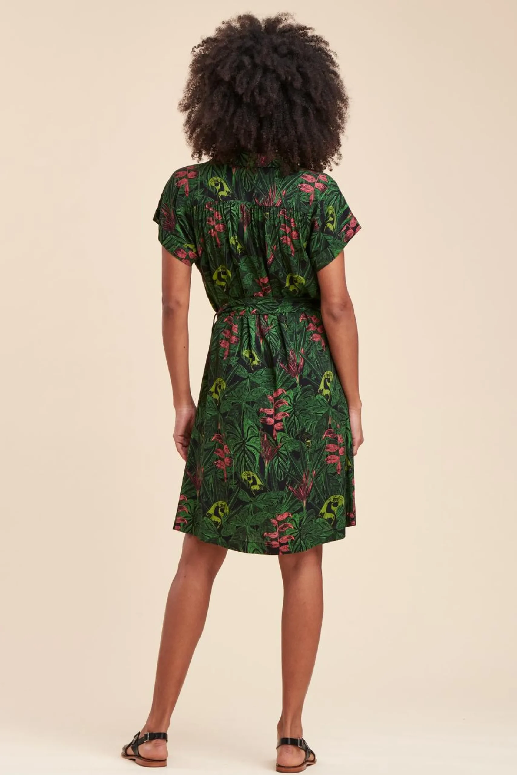 Cheap La Fée Maraboutée Robe chemise courte à imprimé végétal - S/36 Vert