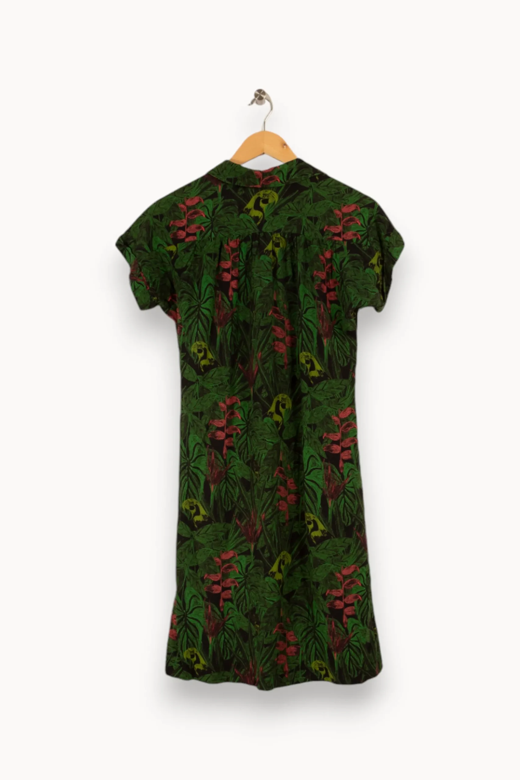 Cheap La Fée Maraboutée Robe chemise courte à imprimé végétal - S/36 Vert
