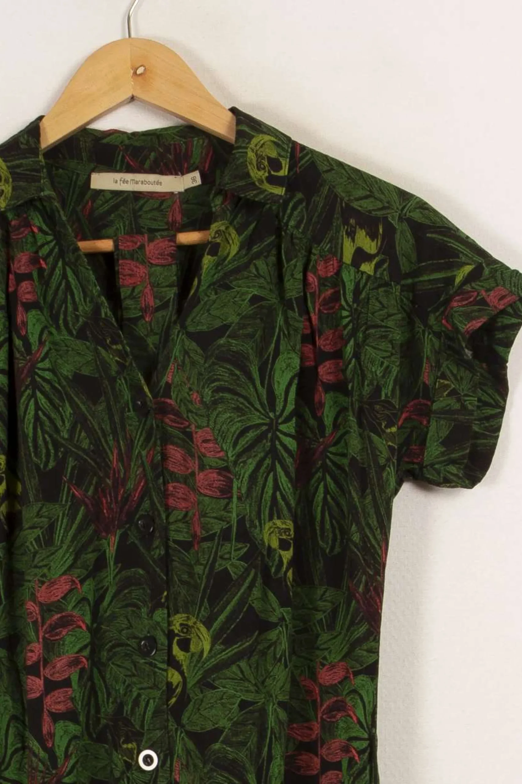 Cheap La Fée Maraboutée Robe chemise courte à imprimé végétal - S/36 Vert