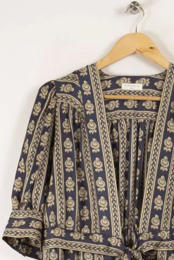 Store Sandro Robe en soie gris - Taille M/38 Bleu