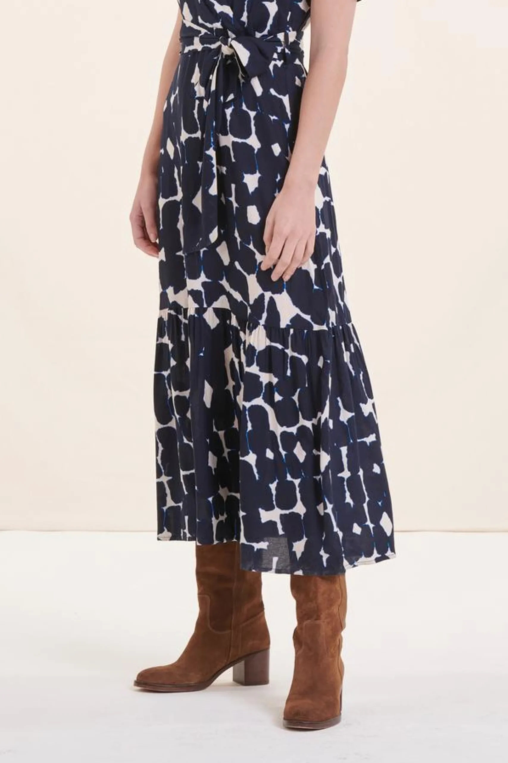 Outlet La Fée Maraboutée Robe longue cintrée bohème marine manches courtes - XS/34 Bleu