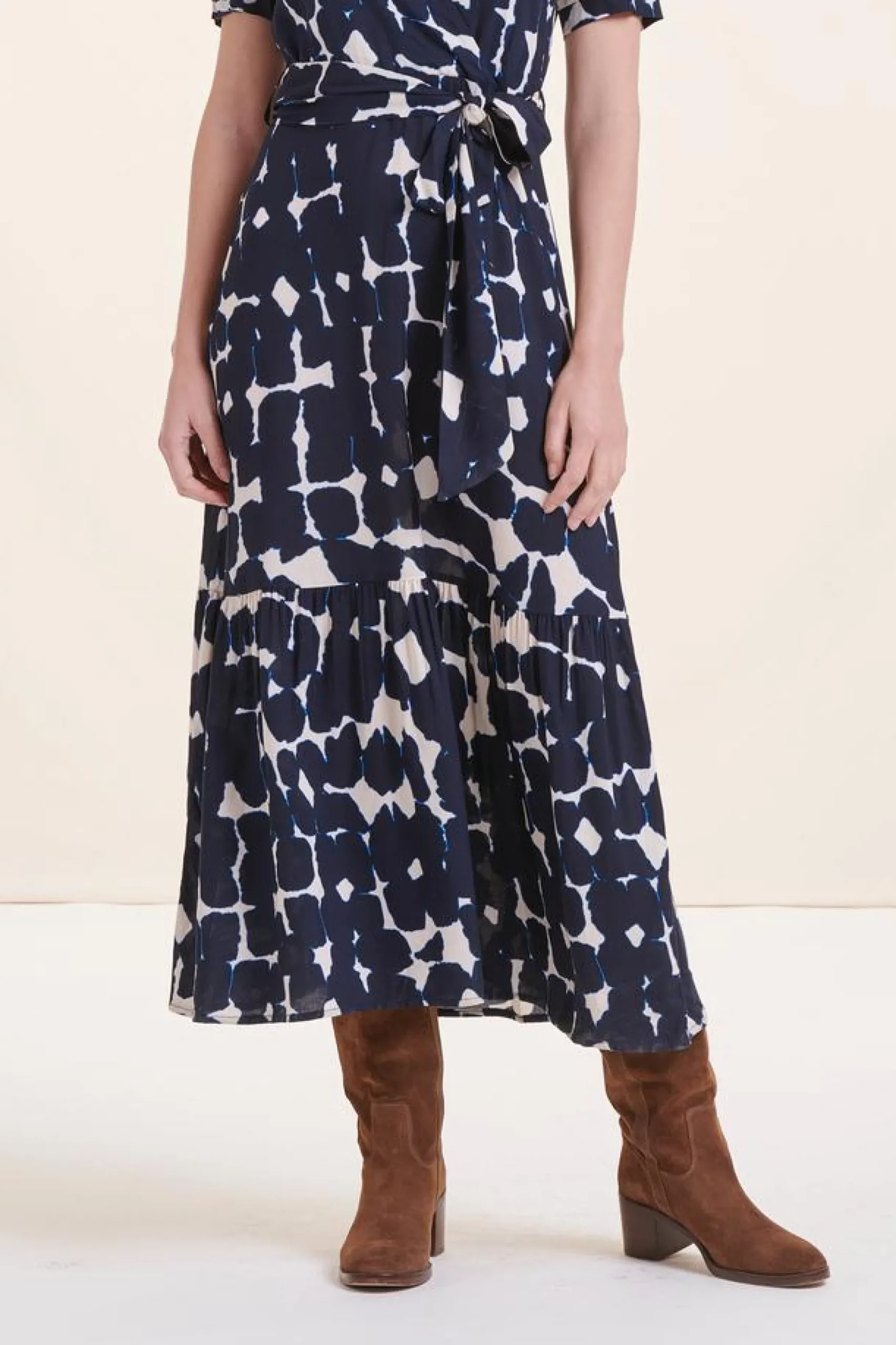 Outlet La Fée Maraboutée Robe longue cintrée bohème marine manches courtes - XS/34 Bleu