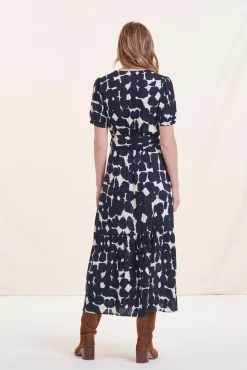 Outlet La Fée Maraboutée Robe longue cintrée bohème marine manches courtes - XS/34 Bleu