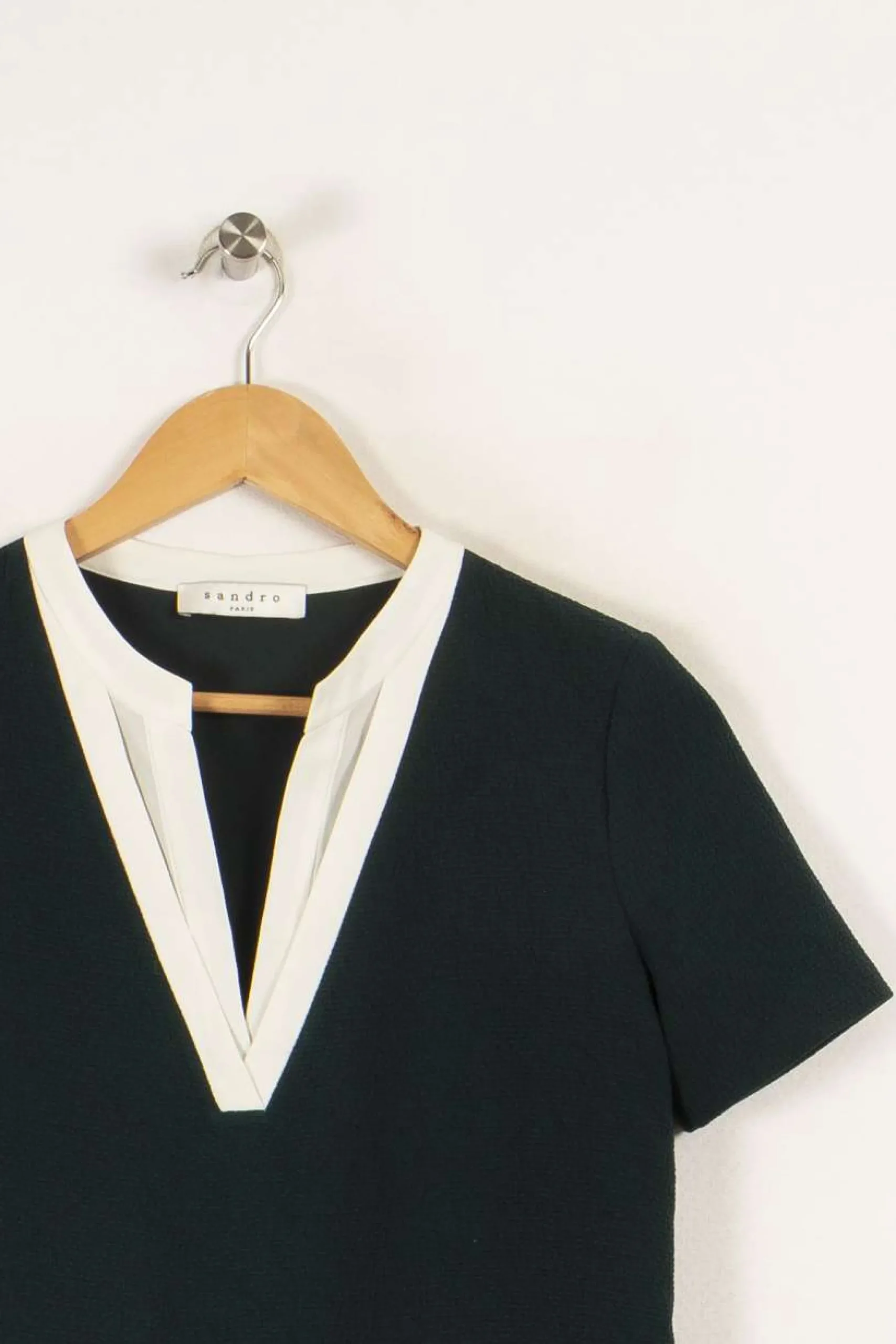 Shop Sandro Robe e avec col blanc - Taille S/36 Vert